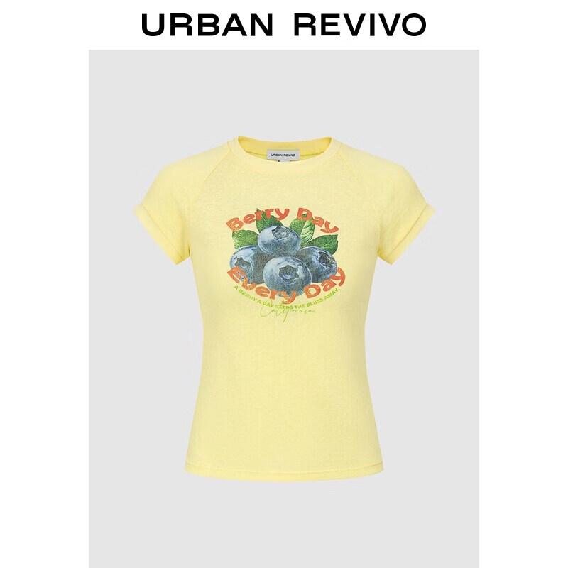 UR2026 Women s Casual Blueberry Print Slim Fit Round Neck Short T-shirt M