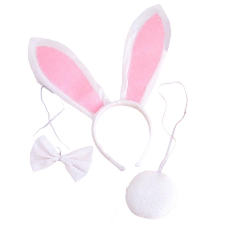 Halloween Cosplay Accessory Set Cartoon Rabbit Headband Bowtie Tail Fashion Headwear for Carnivals Costume Supply
