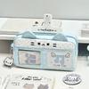 Pencil Case Adorable Cat Ear Design Large Capacity Pixel Music Themed Portable Stationery Organizer for Kids Daily Use