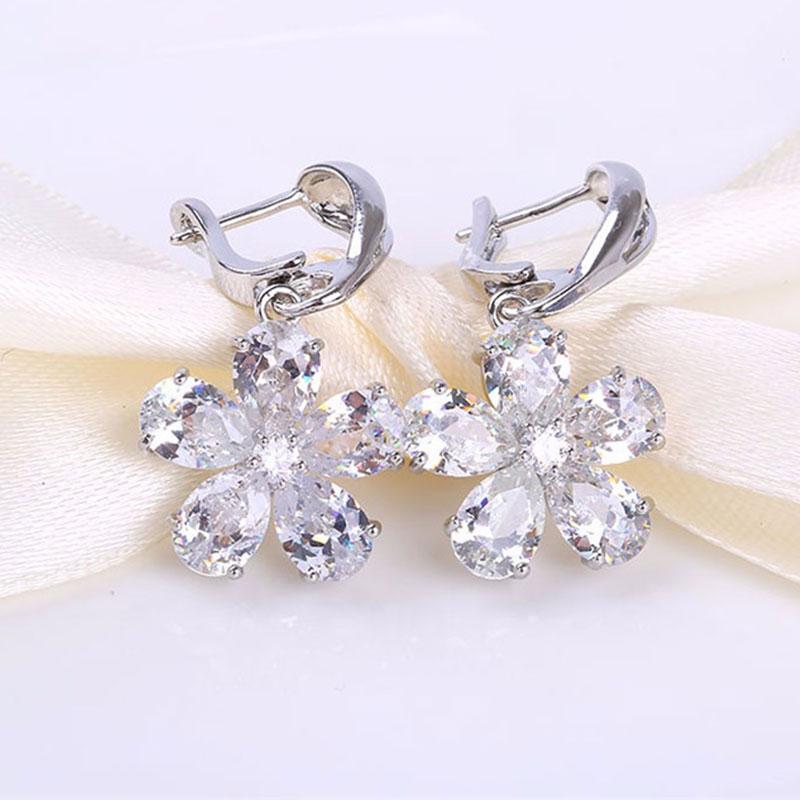 HUAMI New Plated Gold Drop Earings Flower Jewelry Two AAA Zircon Long-lasting Gift For Sister Bizuteria Damska