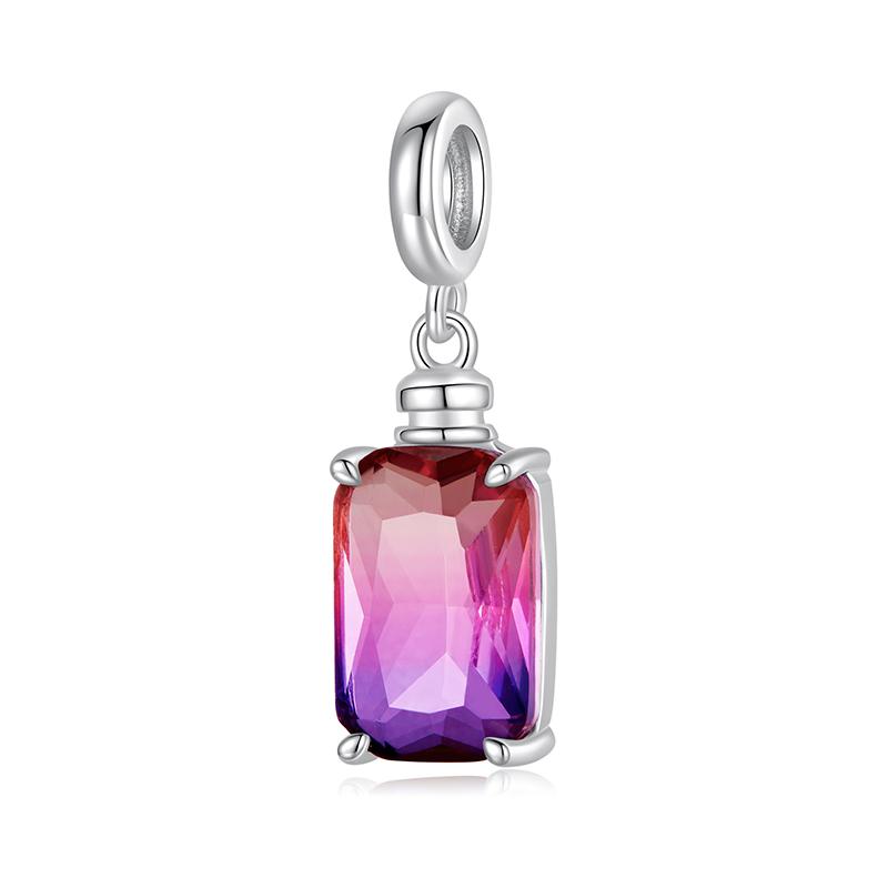 BAMOER 925 Silver Red Heart Charm Ombre Purple Perfume Bottle Pendant for Women DIY Necklace Romantic Gift