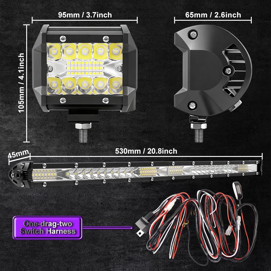 2 in 1 4x4 Off Road LED Light Bar Pods 4inch 21inch Remote Control Cable Group Fog Driving Work Light For Auto ATV Truck Jeep
