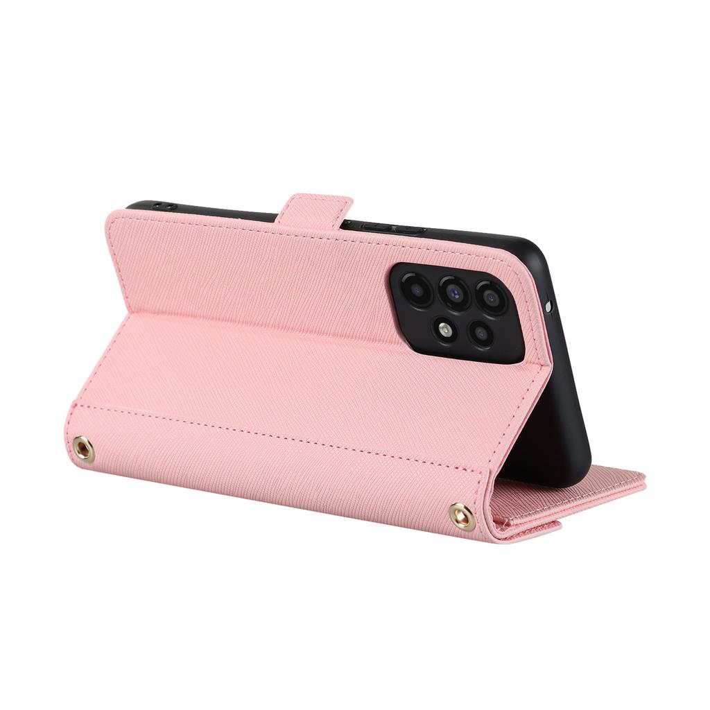 Etui z podstawką dla Samsunga Galaxy A53 5G, Tekstura krzyżowa, Skóra PU, Portfel, Pokrowiec na telefon z paskiem na ramię/Lusterko do makijażu