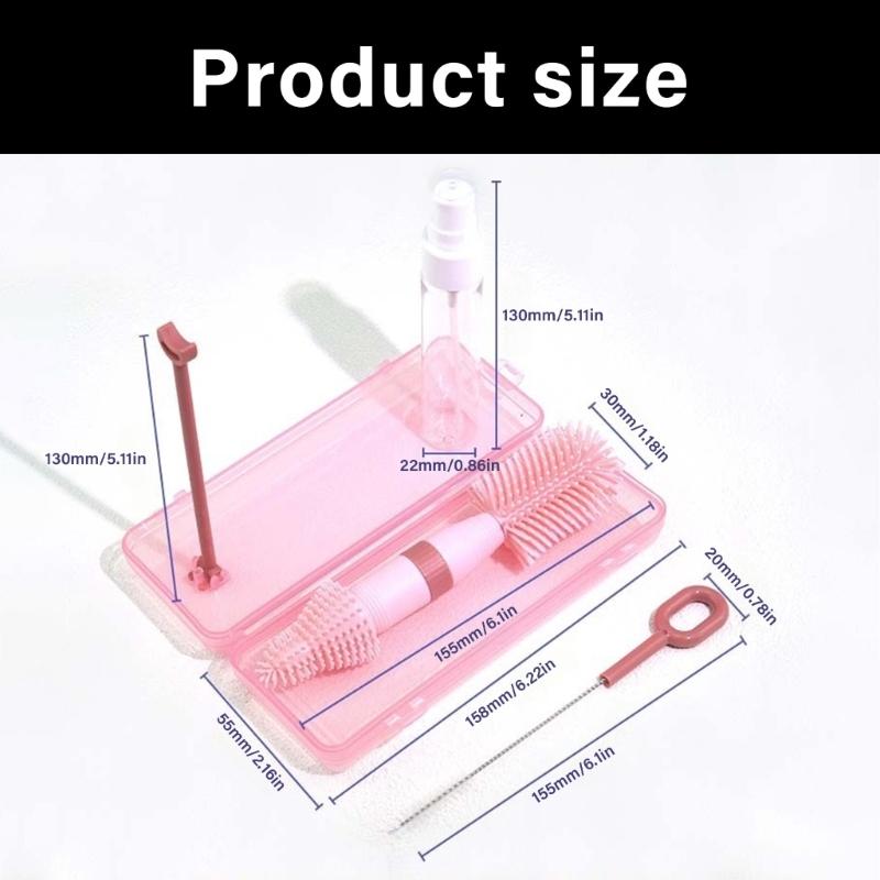 Double Head Infant Bottle Cleaning Brush Kit Flexible Silicone Handle Removable Drying Rack Design Organsier Case
