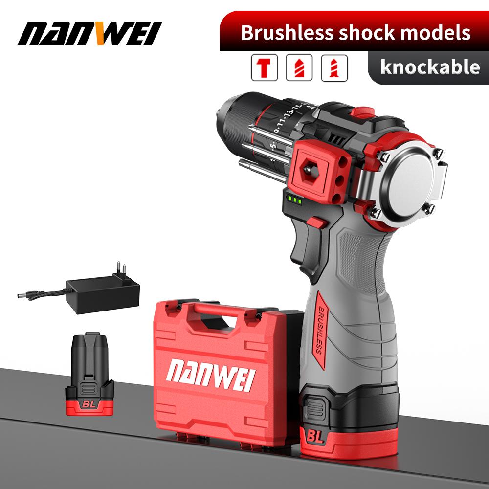 NANWEI 16.8V Brushless Multi-functional Cordless Impact Drill 45NM DIY Household Electric Screwdriver Impact Drill Power Tools Lithium Battery