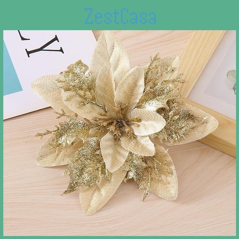 Christmas Decorative Flowers With Shiny Finish For Holiday Tree And Party Props