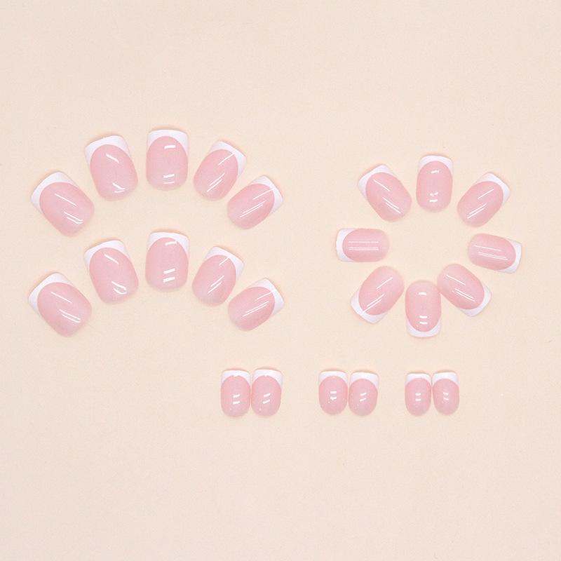 24pcs Short Square White French Style Fake Nail & 1pc Nail File & 1sheet Nail Tape French Tip Press On Nails Nail Supplies