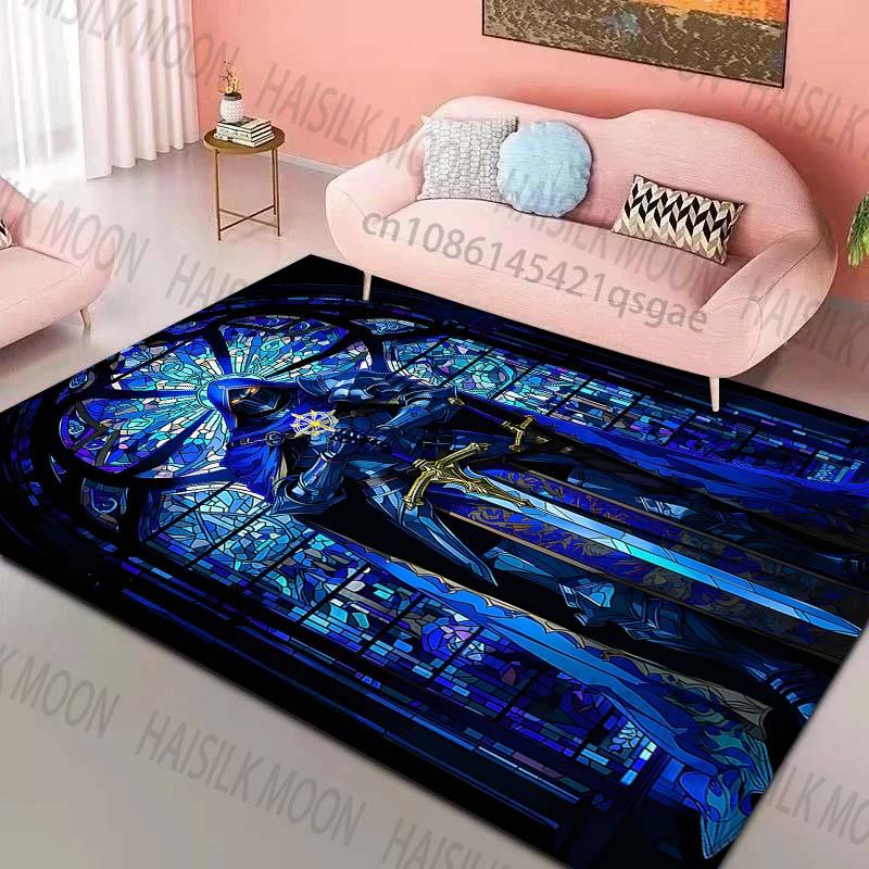

Blue knight and stained glass Pattern Rug Carpets for Bedroom Living Room Sofa Mat Creative Door Mat Cloakroom Home Decor 40x60cm