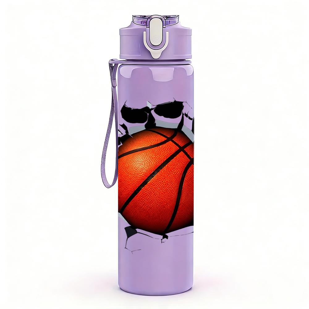 1PC Crack Wall Basketball Splash Print 750ml Color Plastic Water Bottle Leakproof Flip Straw Lid For Sports Office Home Use