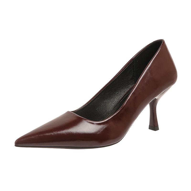 2025 spring and autumn new pointed head shallow mouth thin heel simple outer wear temperament high heels single shoes women