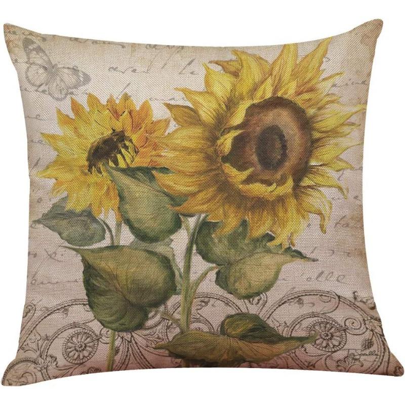 New Sunflower Pillow Summer Sunflower Sofa Pillow Linen Decorative Cushion Cover Pillow Cover