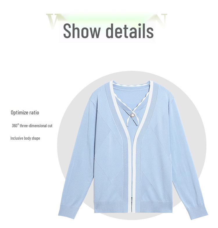 Spring Knitted Cardigan & Ice Silk T-shirt Set for Women Aged 40-50: Short-Sleeved Fashion Ensemble