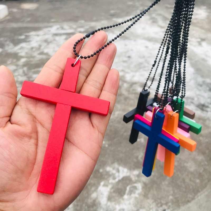 2025 Halloween Y2k Subculture Versatile Dark Necklace Long Wooden Cross Collarbone Chain Gothic Punk Accessories