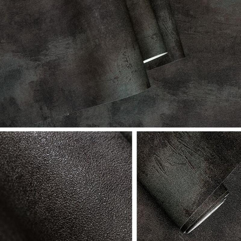 Black Vintage PVC Wall Paper Vinyl Concrete Wall Effect Wallpaper Retro Plain Texture Bedroom Living Room Background Home Decor