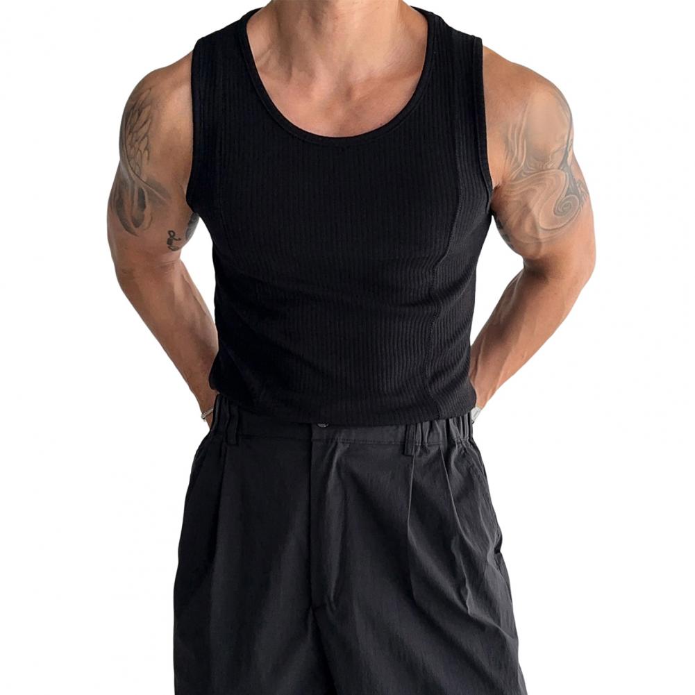 

Men Summer Sport Vest O Neck Thread American Style Good Breathability Single Color Sleeveless Sweat Absorption Pullover Gym Fitne M чорний