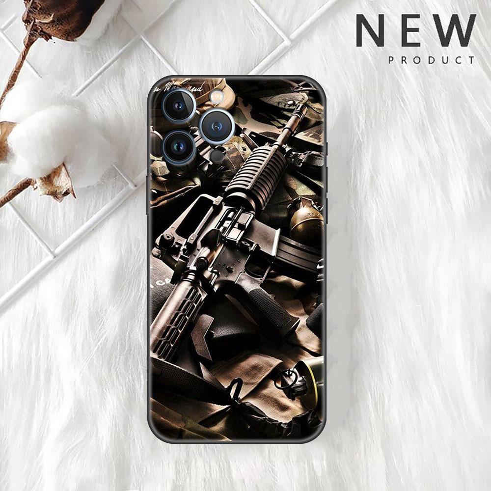 

Чехол-накладка с изображением пистолета AK47 и пуль для Apple iPhone 14 11 13 12 Pro 7 XR X XS Max 8 Plus 6 6S 14Pro, черный, мягкий чехол для телефона iPhone 13 Pro Max