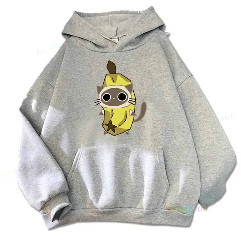 Langärmliger lustiger Bananenkatzen-Print Hoodie Harajuku Sweatshirts Streetwear Kängurutaschen-Hoodie Ästhetische Kleidung