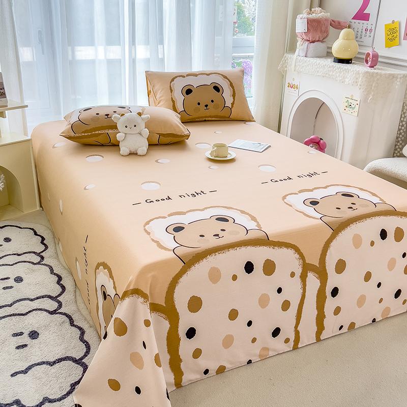 Cute Bear Pattern Bed Sheet Set Cartoon Style 100% Cotton Soft Bed Linen for Kids Boys Girls Bedroom Decoration Bedding Set