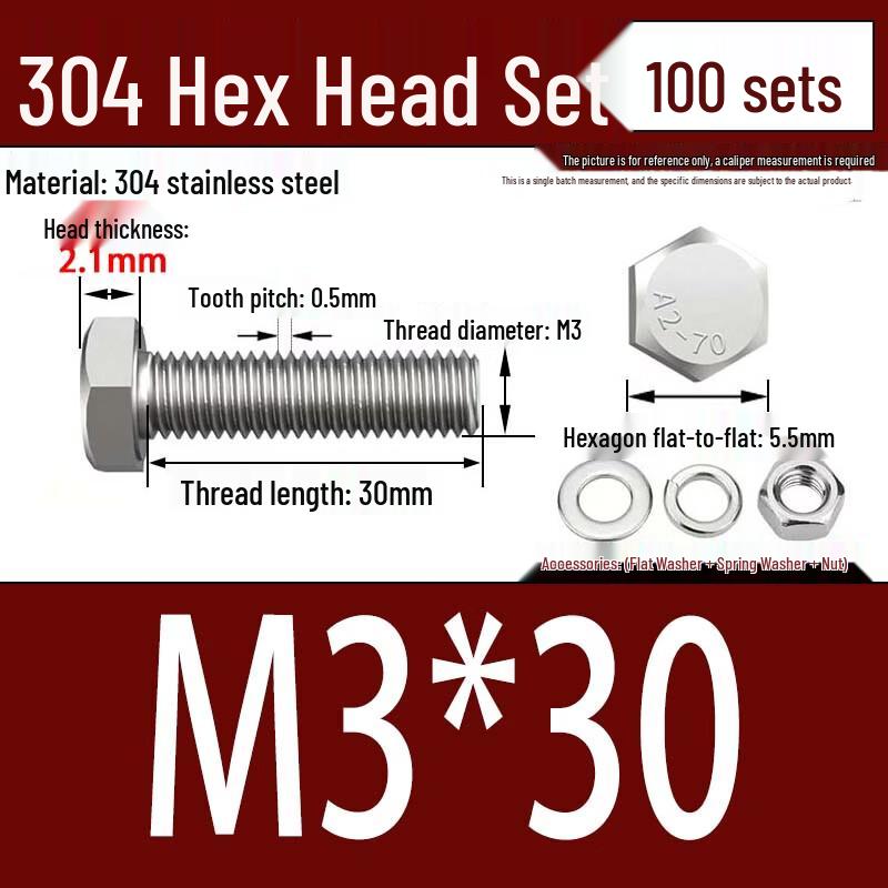 

304 Stainless Steel Hex Head Bolt and Nut Set
