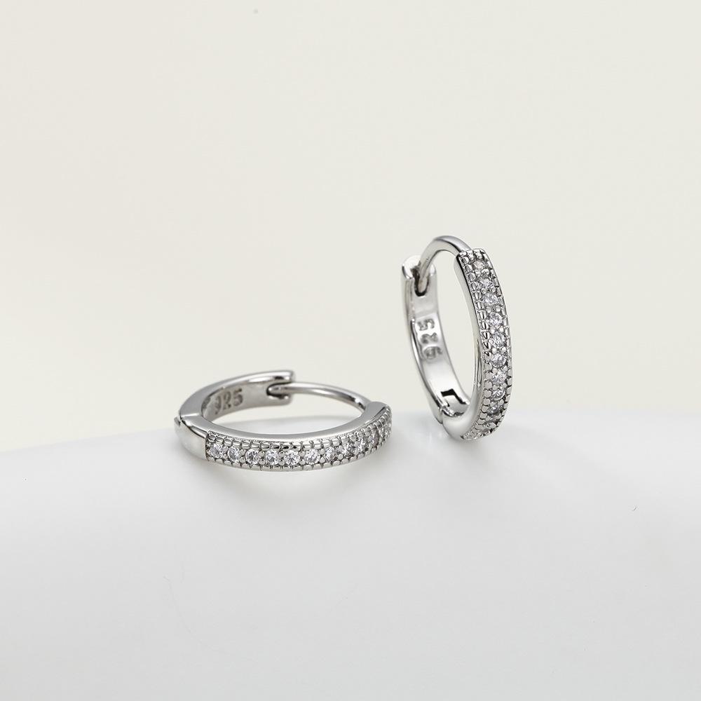 14K Gold Single Row Diamond Earrings for Women with Circle Ear Clips and Buckles - Light Luxury, High-End Design