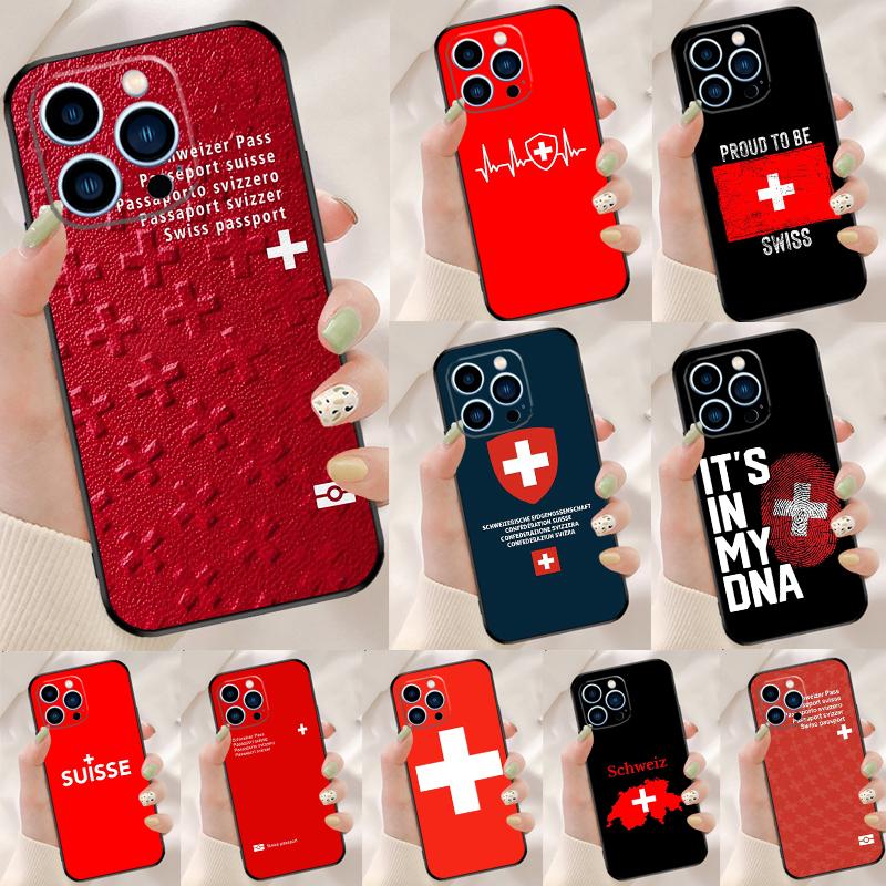 Switzerland Swiss Flag Case For iPhone 16 15 Pro Max 11 12 13 Mini 14 15 Pro Max 15 Plus XR 16e Phone Back Cover