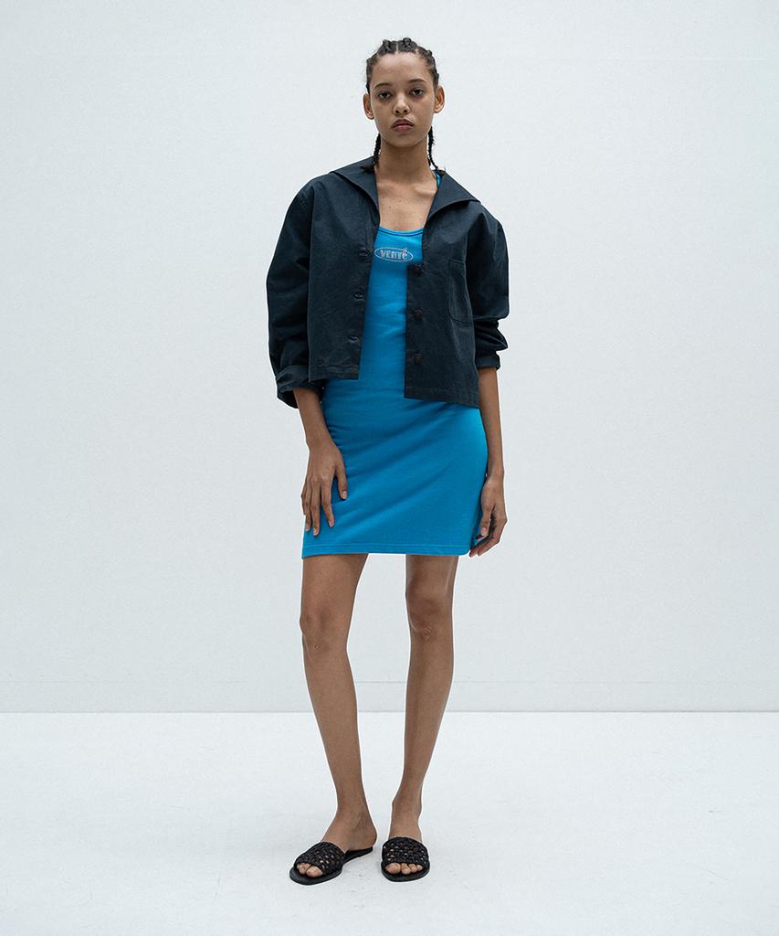 Bante Halterneck Body-Conscious Dress With Crystal Logo In Blue