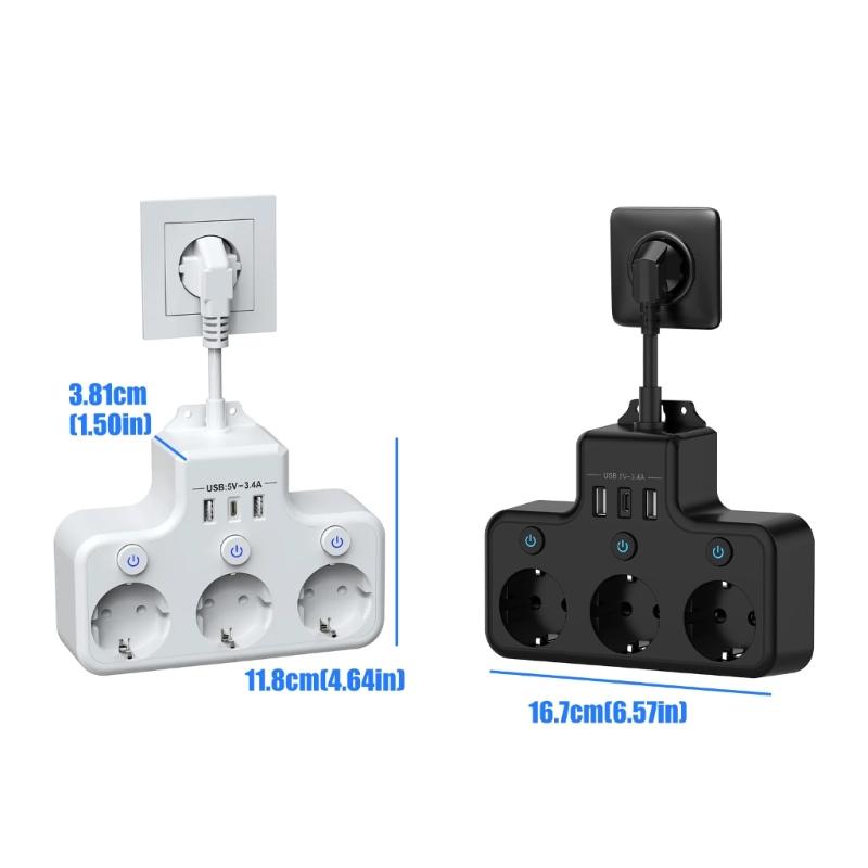 Compactly European Power Strips Electrical Outlet With 3Outlets And USB /Type C Port For Fast Charging At Homes Office