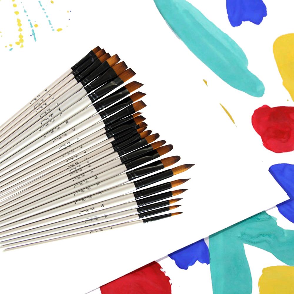 6pcs Filbert Paint Brushes Paintbrush Set Nylon Hair Paint Brush Set for Acrylic Oil Watercolor Painting Artist Professional Painting Kits Pearl Whit