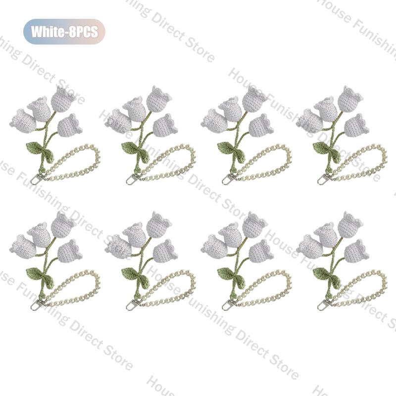 1-10PC Handmade Weaving Bag Pendant Lin Orchid Keyring Love Girl Pearl Chain Keychain Decoration Car Pendant Diy Bag Accessories