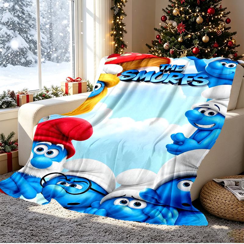 Blue Smurfs Pattern Blanket for Home Decoration, Bed, Sofa, Car Travel, Camping, Suitable for All Seasons, Birthday Christmas Gift
