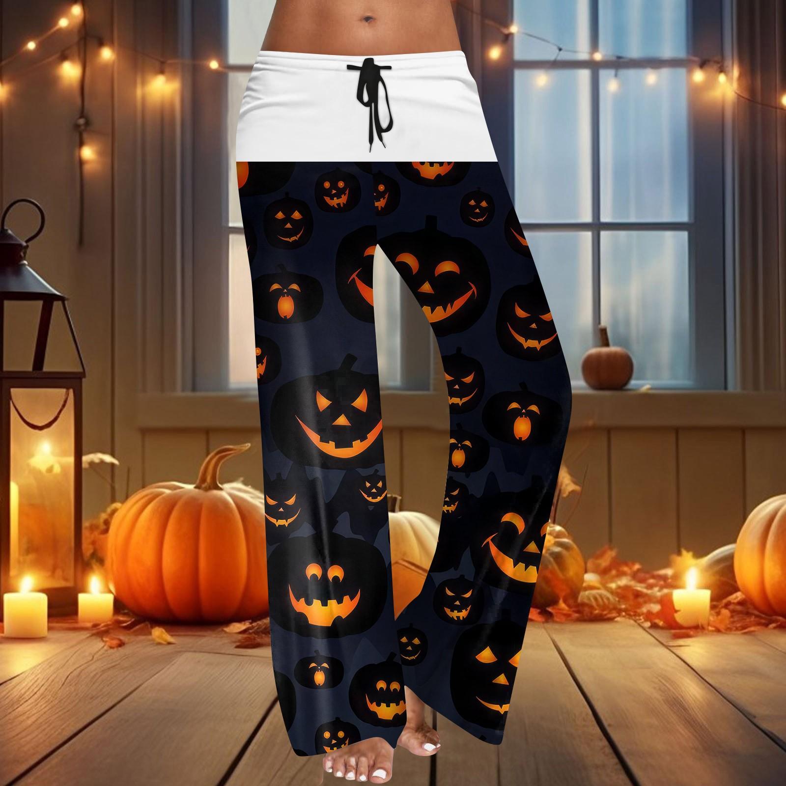 

Женские широкие брюки на резинке и завязках на талии для Хэллоуина, повседневные брюки с принтом S чёрный