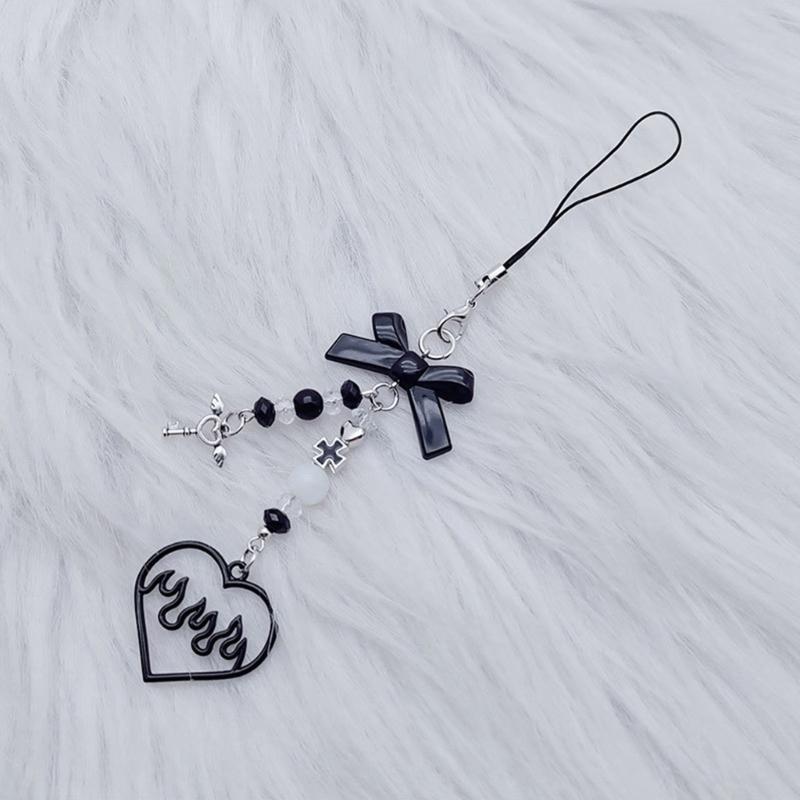 Bowknot Heart Cross Hanging Pendant Sweet Cool Phone Strap Bag Decoration Portable Hanging Lanyard Gift for Girls Women