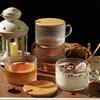 Todays Present 4pcs Vintage Glass Coffee Mugs Gifts for Women, Overnight Oats Containers With Bamboo  and Spoons, 15oz Clear Em