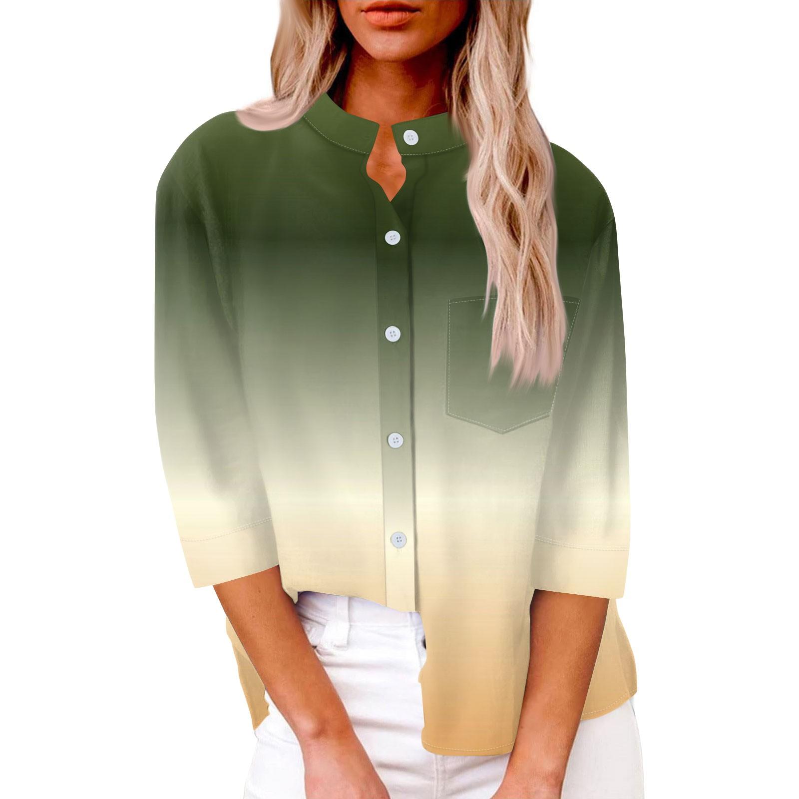 

Женская модная повседневная рубашка на пуговицах с семью рукавами и градиентным принтом L армия зеленый