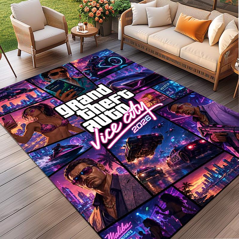 Grand Theft Auto VI Print Rug, Washable Floor Carpet, For Entryway Dorm Laundry Room Office Study, Home Decor Birthday Christmas Gift
