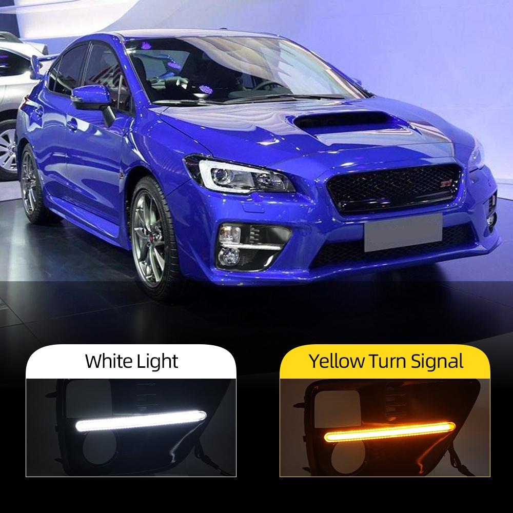 

Автомобильные светодиодные дневные ходовые огни DRL для Subaru WRX STI 2015 2016 2017, желтый сигнал поворота, реле, противотуманная панель, крышка