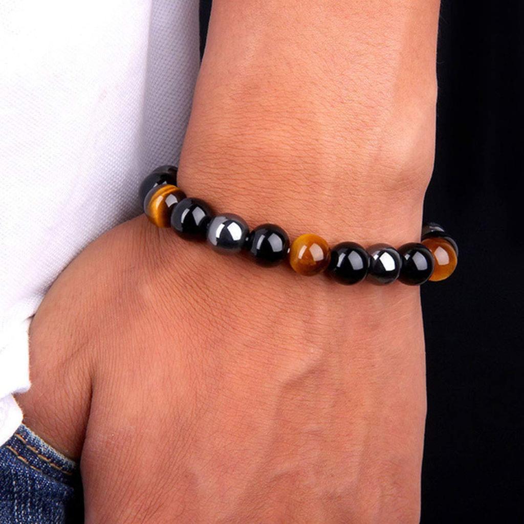 Deelfel Power Stone Bracelet for Men and Women, Love, Protection from Evil, Tiger Eye Bracelet, 19cm, Prayer Beads, Good Fortune, Wealth, Natural