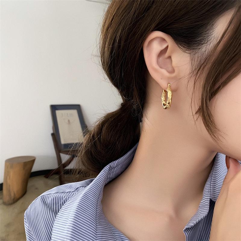 European Cable Knit Texture Gold Plated Titanium Steel Stud Earrings for Women - Chic Cold Style Fashion Accessory
