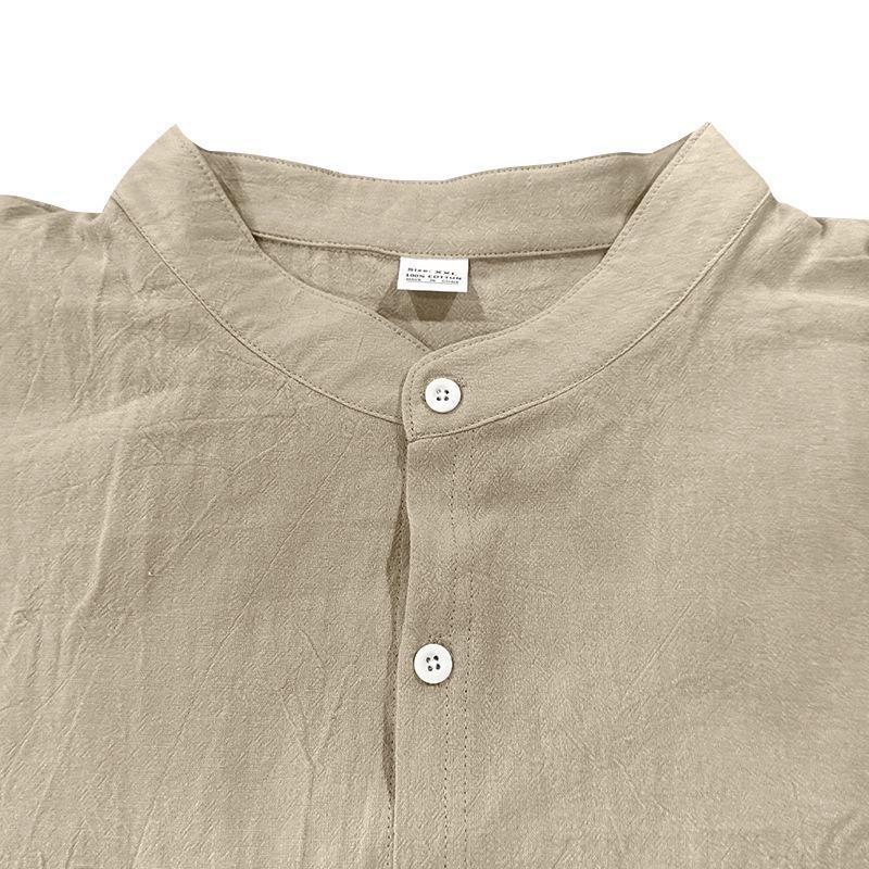 Men Solid Linen Stand Collar Casual Loose Long Sleeve Breathable Shirt