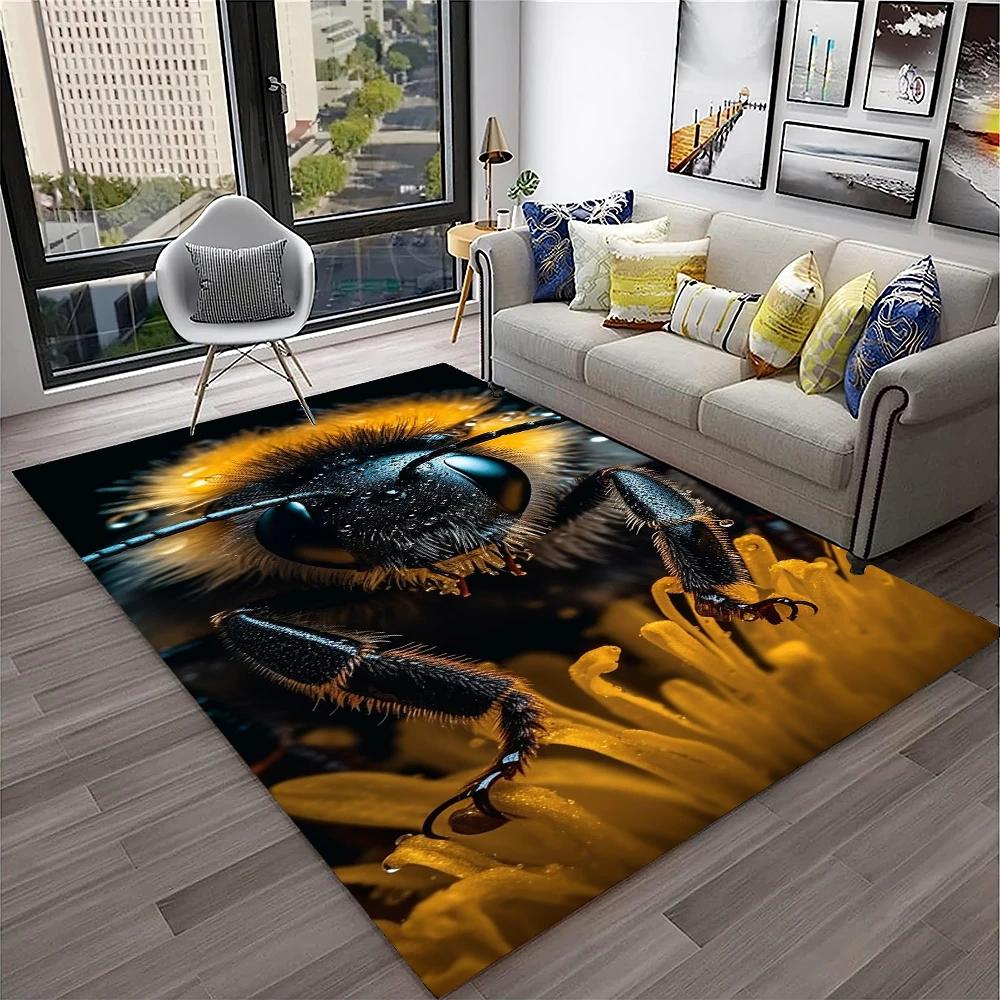 Cute Bee HoneyBee Insect Cartoon 3D Carpet Rug for Home Living Room Bedroom Sofa Doormat Decor,kids Area Rug Non-slip Floor Mat