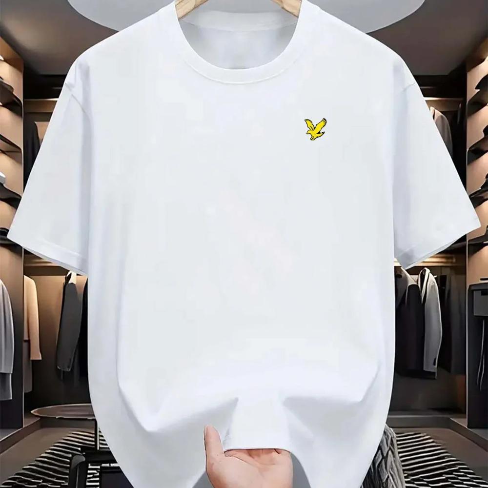 Camiseta top casual esportiva masculina de verão 100% algodão, moderna, solta, oversized, com estampa de logo de águia, gola redonda, manga curta