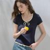 Sancai 2026 Summer Ruffle Trim Tie-Waist Layered Short Sleeve T-Shirt