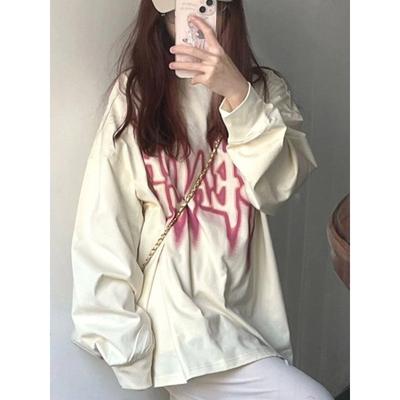 Harajuku Y2k T-shirt da donna Lettera grafica dolce T-shirt casual oversize a maniche lunghe moda coreana Streetwear top femminili