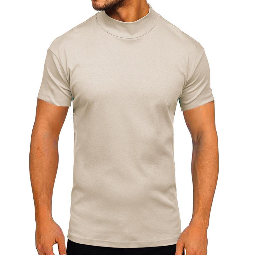European and American Men's Thick Warm Long-Sleeve Cotton T-Shirt with Half-High Collar