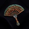 Style Rhinestone Chinese Style Collar Pin Enamel Fan Brooches Jewelry Accessories Women Brooch