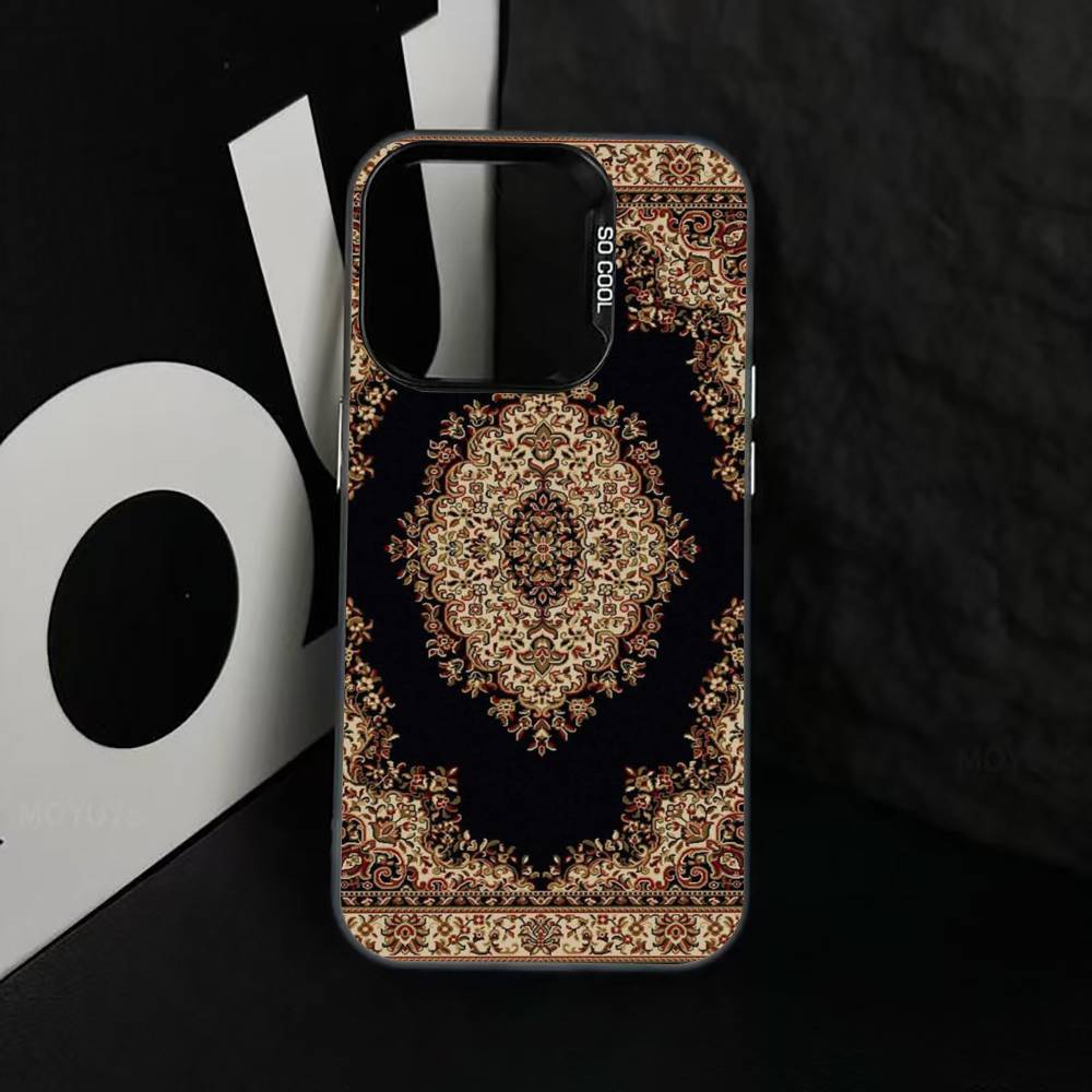 Vintage Persian Carpet Art Phone Case For iPhone 17,16,15,14,13,12,11 Plus,Pro Max,XS,Colored Silver Plated Inside Cover