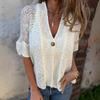 New Women's European Style Hollow Out Knit Cardigan, Single Button 3/4 Sleeve Spring Autumn Casual Top For Women