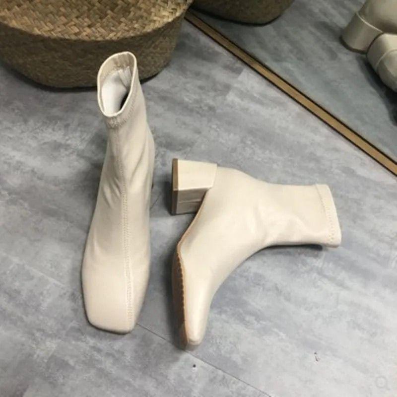 Back zipper thick heel short boots women's new soft leather square head thin versatile commuting non-grinding high heels