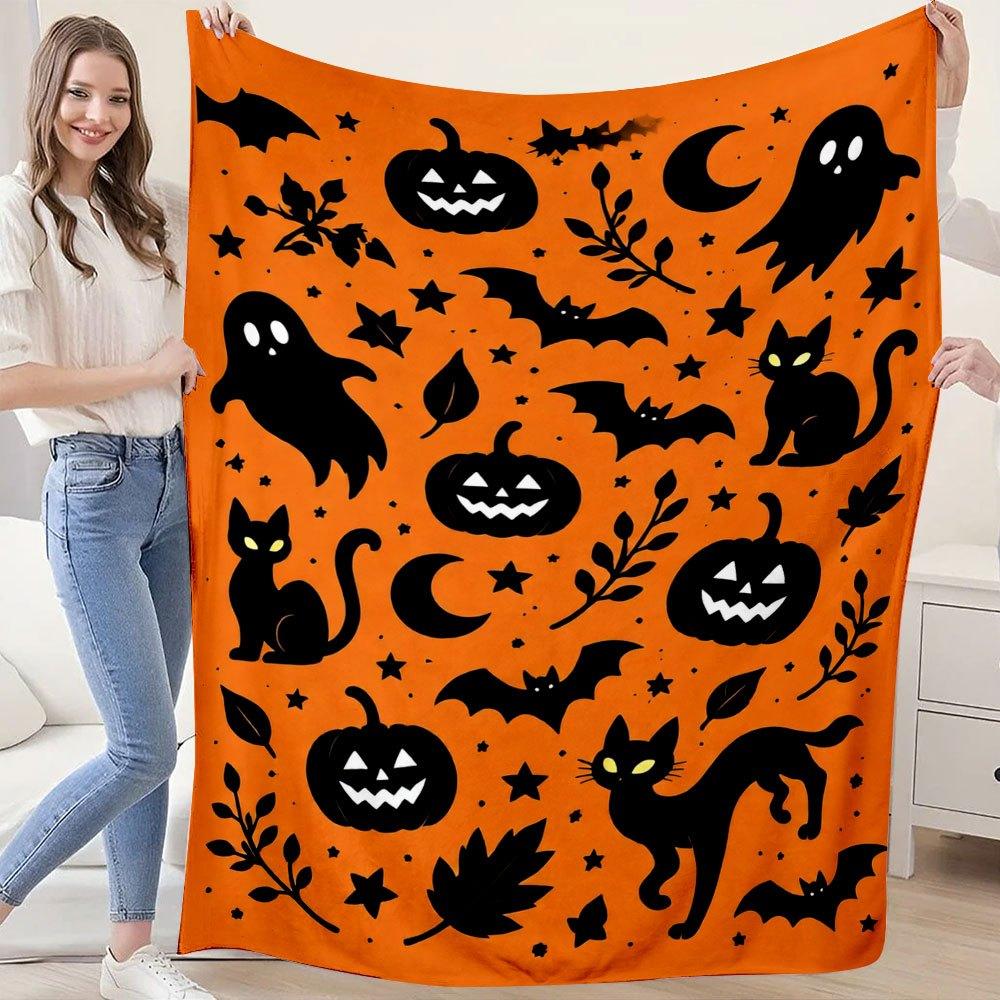 1pc Halloween Themed Digital Print Flannel Blanket, Soft Office Nap Blanket, Party Decoration Throw Blanket