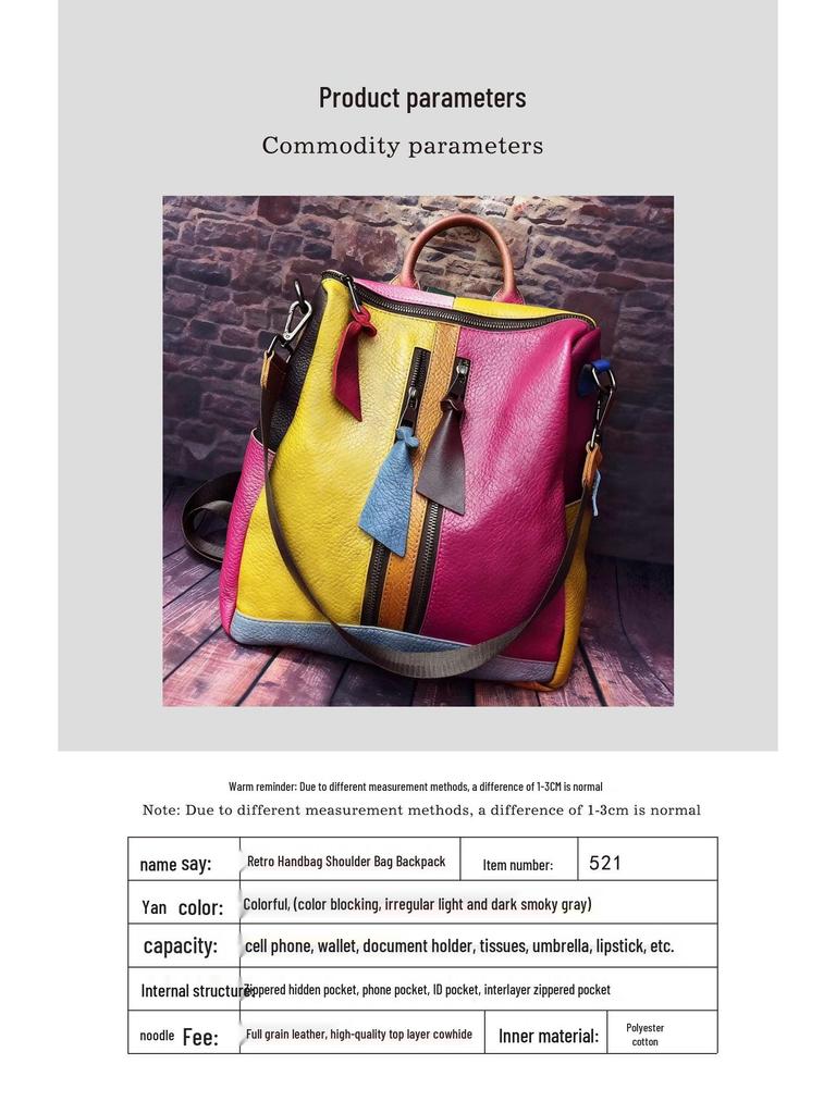 Retro Skórzana Patchworkowa Kolorowy Blok Telefon Torba na Telefon & Plecak z Podwójnym Paskiem